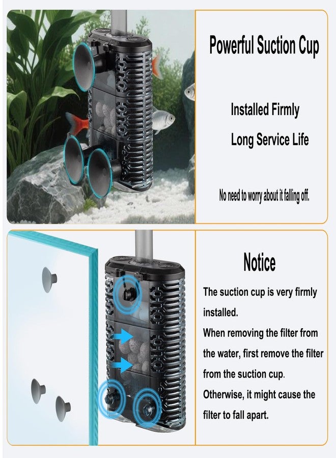 Carefree Fish فلتر إسفنجي صغير لأحواض الأسماك من كيرفري، مناسب لأحواض الأسماك من 3 إلى 15 جالون، هادئ للاستخدام في المياه المالحة والعذبة، مزود بكرات ترشيح بيولوجية وإسفنجة ترشيح بيولوجية. - Image 5